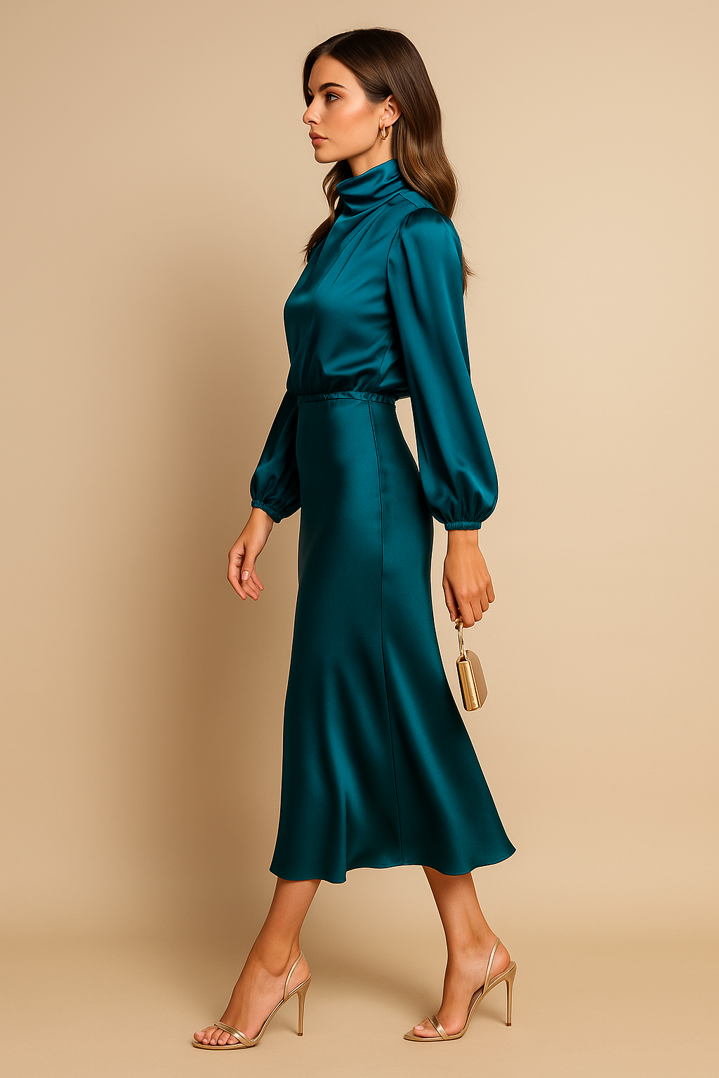 Damen Hochtailliertes Midi-Kleid