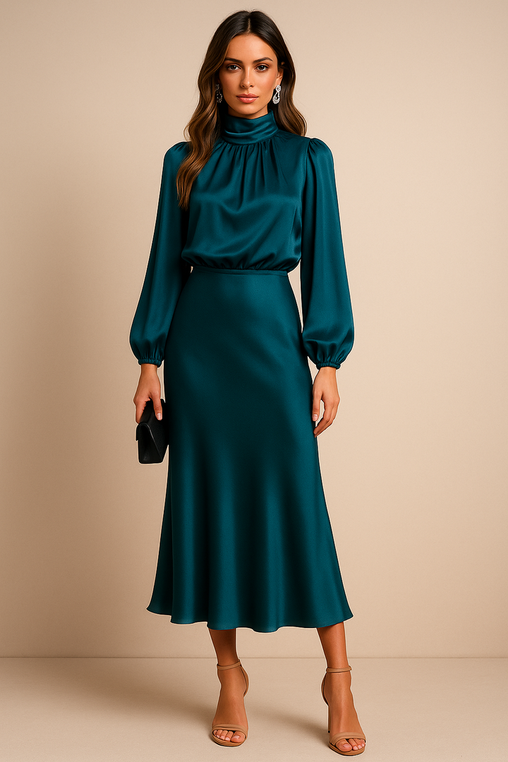 Damen Hochtailliertes Midi-Kleid