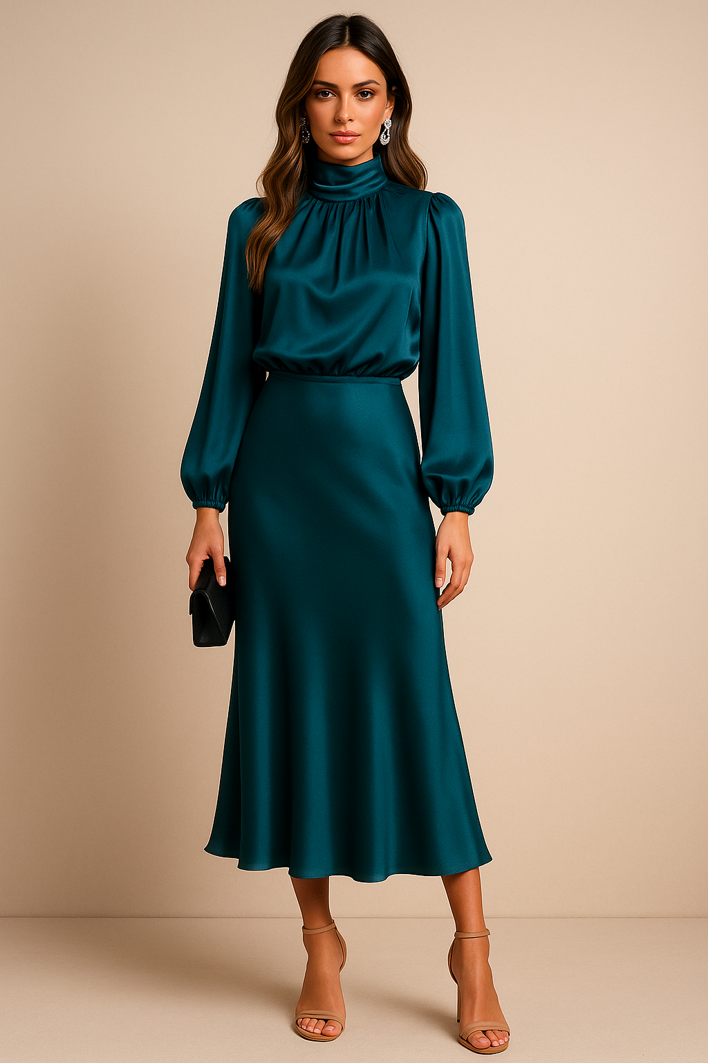 Damen Hochtailliertes Midi-Kleid