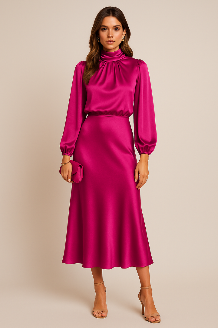 Damen Hochtailliertes Midi-Kleid