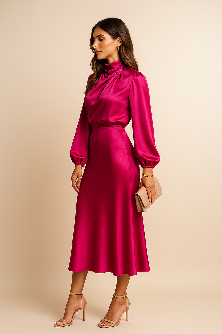 Damen Hochtailliertes Midi-Kleid