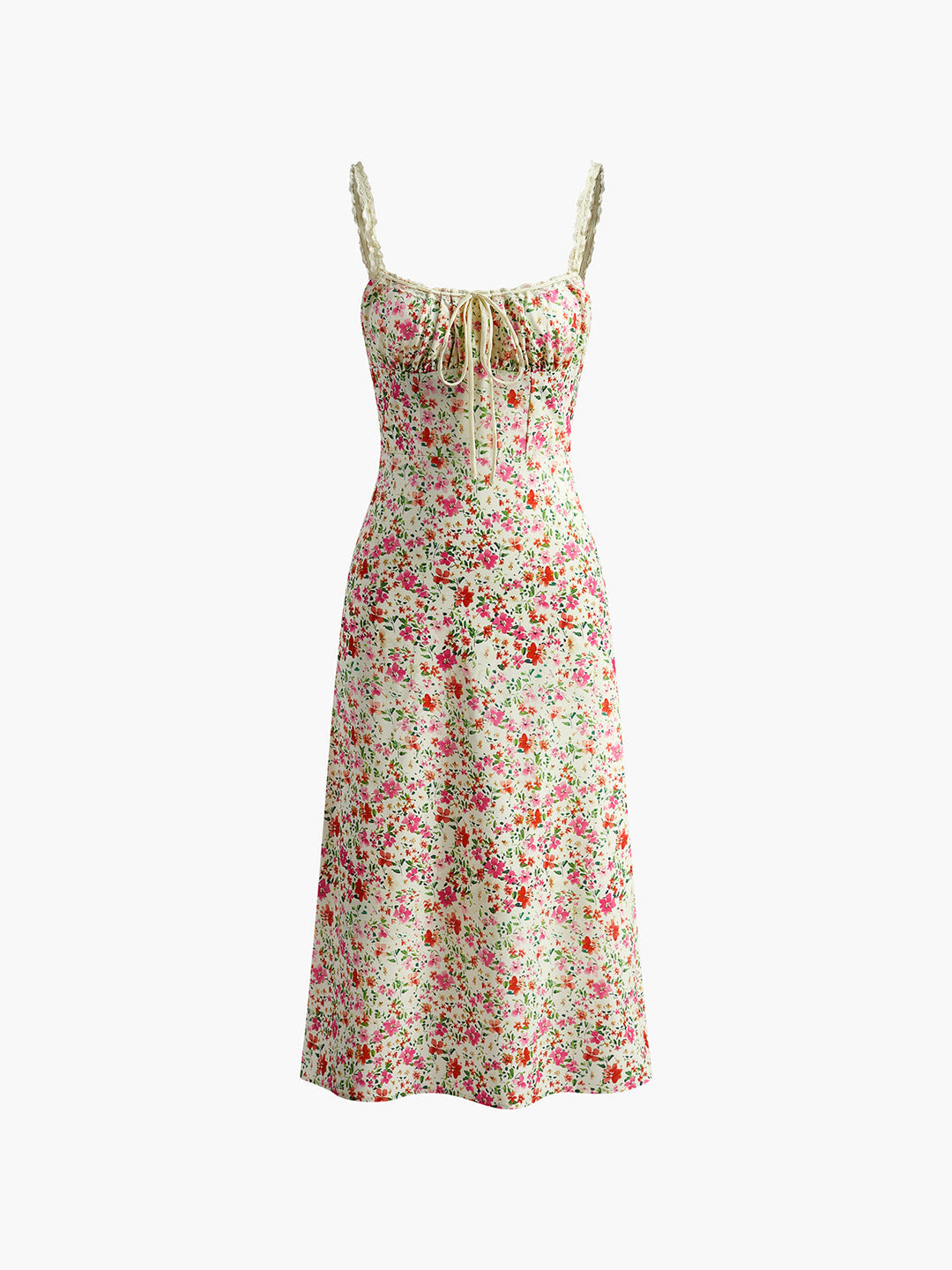 Blumen Midi Kleid Damen mit V-Ausschnitt und schmalen Trägern - Giulia Bellamore