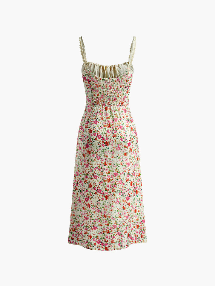 Blumen Midi Kleid Damen mit V-Ausschnitt und schmalen Trägern - Giulia Bellamore