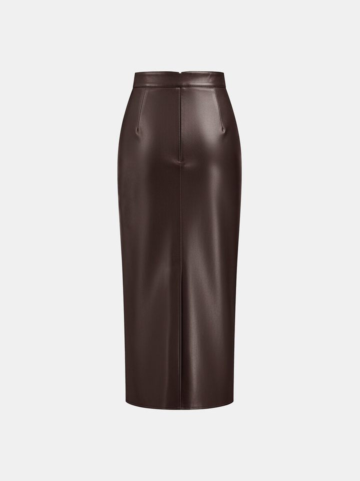 Lederrock Damen | Midi-Rock mit Schlitz und Rüschen - Isabella Bellucci