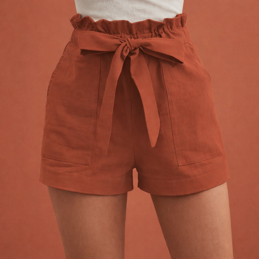 Leinen Damen Shorts mit hoher Taille und Schleifenbund | Zoë