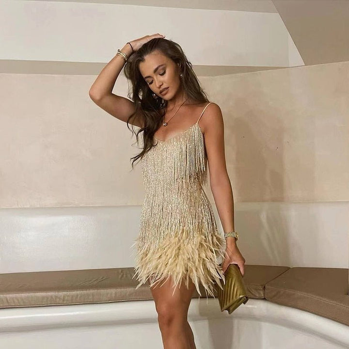 Nova | Luxuriöses Feder Mini-Kleid