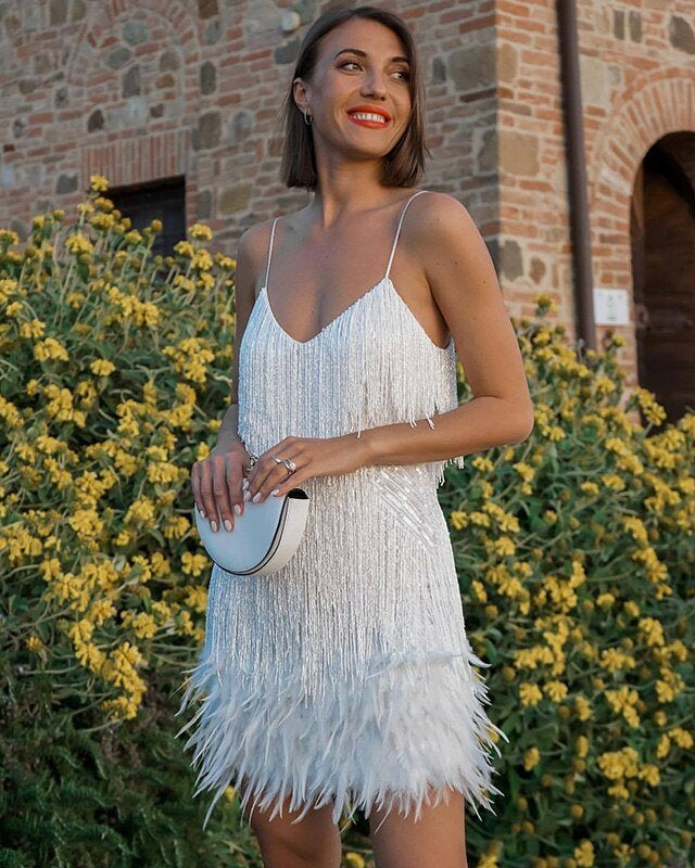 Nova | Luxuriöses Feder Mini-Kleid