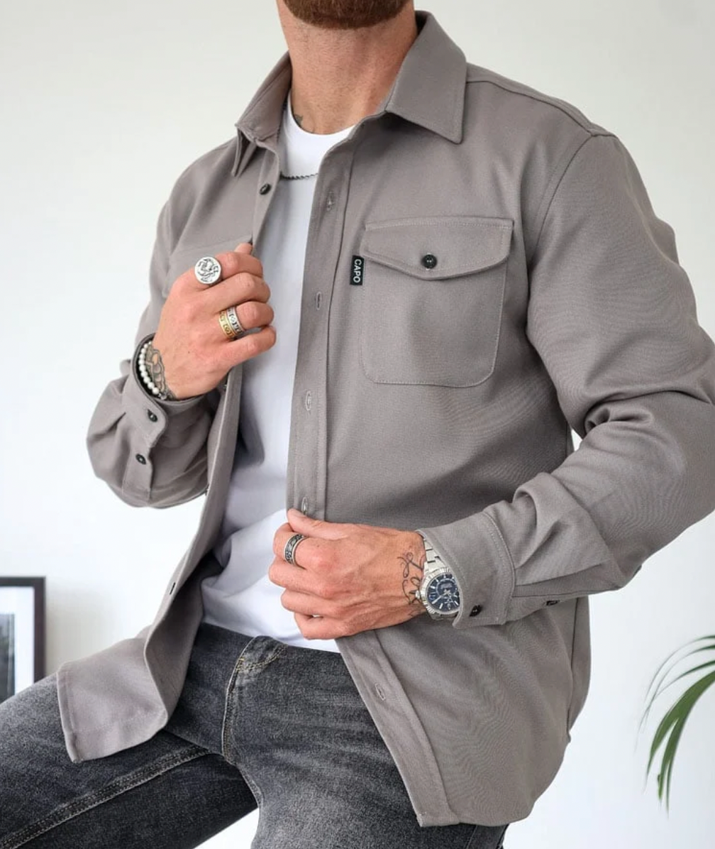 Vinno | Herren Langarm-Freizeithemdjacke