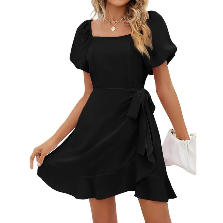 Donna - Kleid mit quadratischem Ausschnitt, Puffärmeln und Gürtel in A-Linie