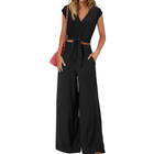 Michelle - V-Ausschnitt Crop Top mit Knoten vorne und weit geschnittene Hose Set