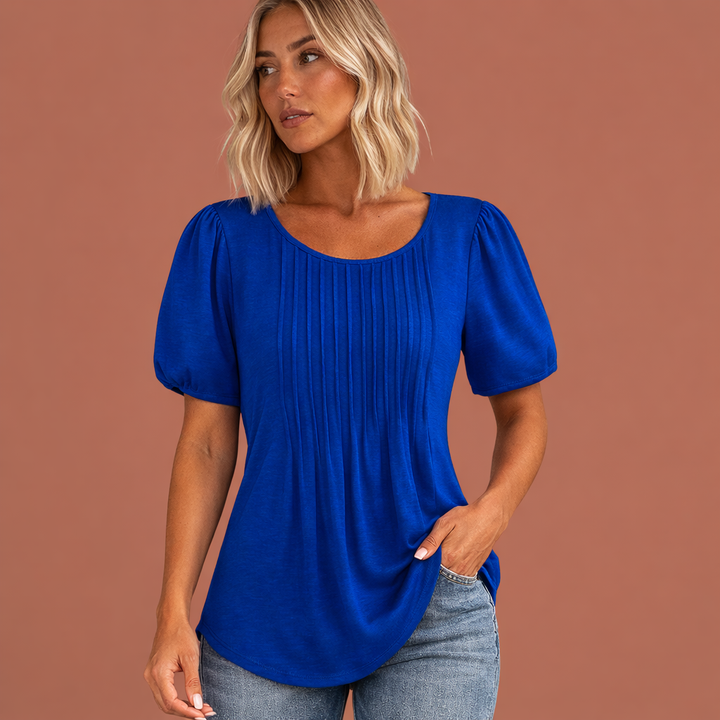 Damen Sommer Top mit Rundhalsausschnitt und Faltendetails | Marlijn
