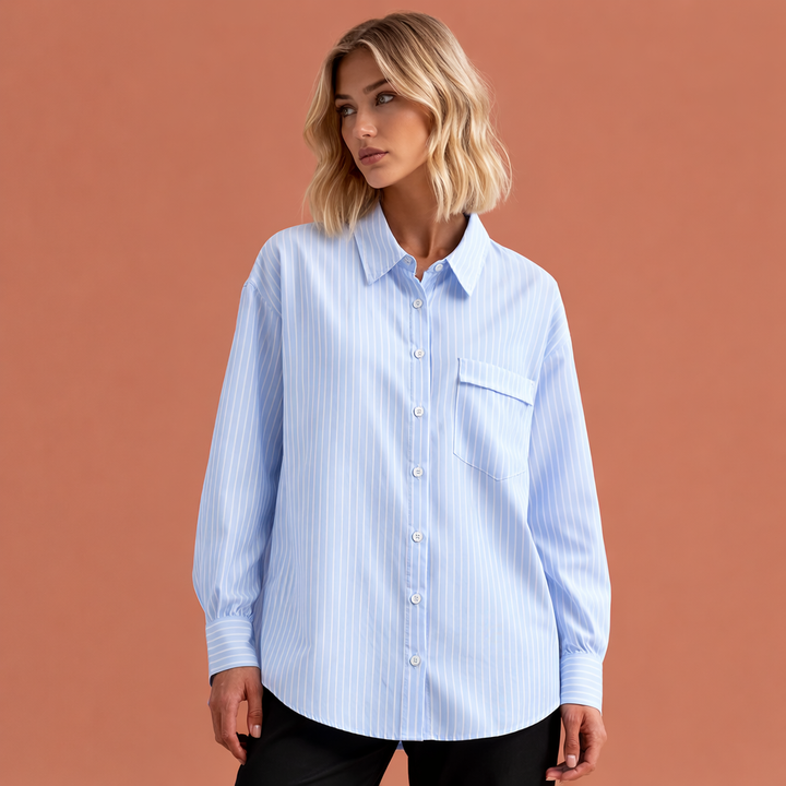 Gestreifte oversized Bluse für Damen mit klassischem Kragen und lockerer Passform | Nienke