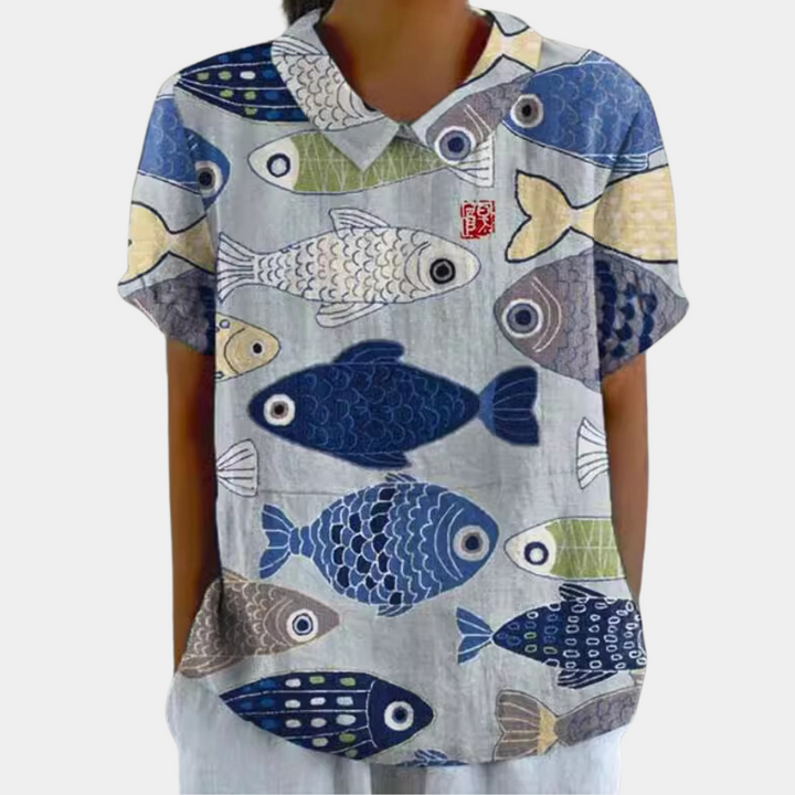 Lebendiges Blusenshirt für Frauen | Kurzarm