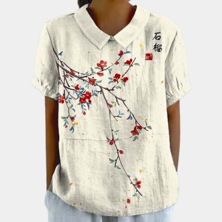 Lebendiges Blusenshirt für Frauen | Kurzarm