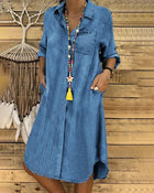 Brenda - Denim Langarmhemdkleid mit Brusttasche