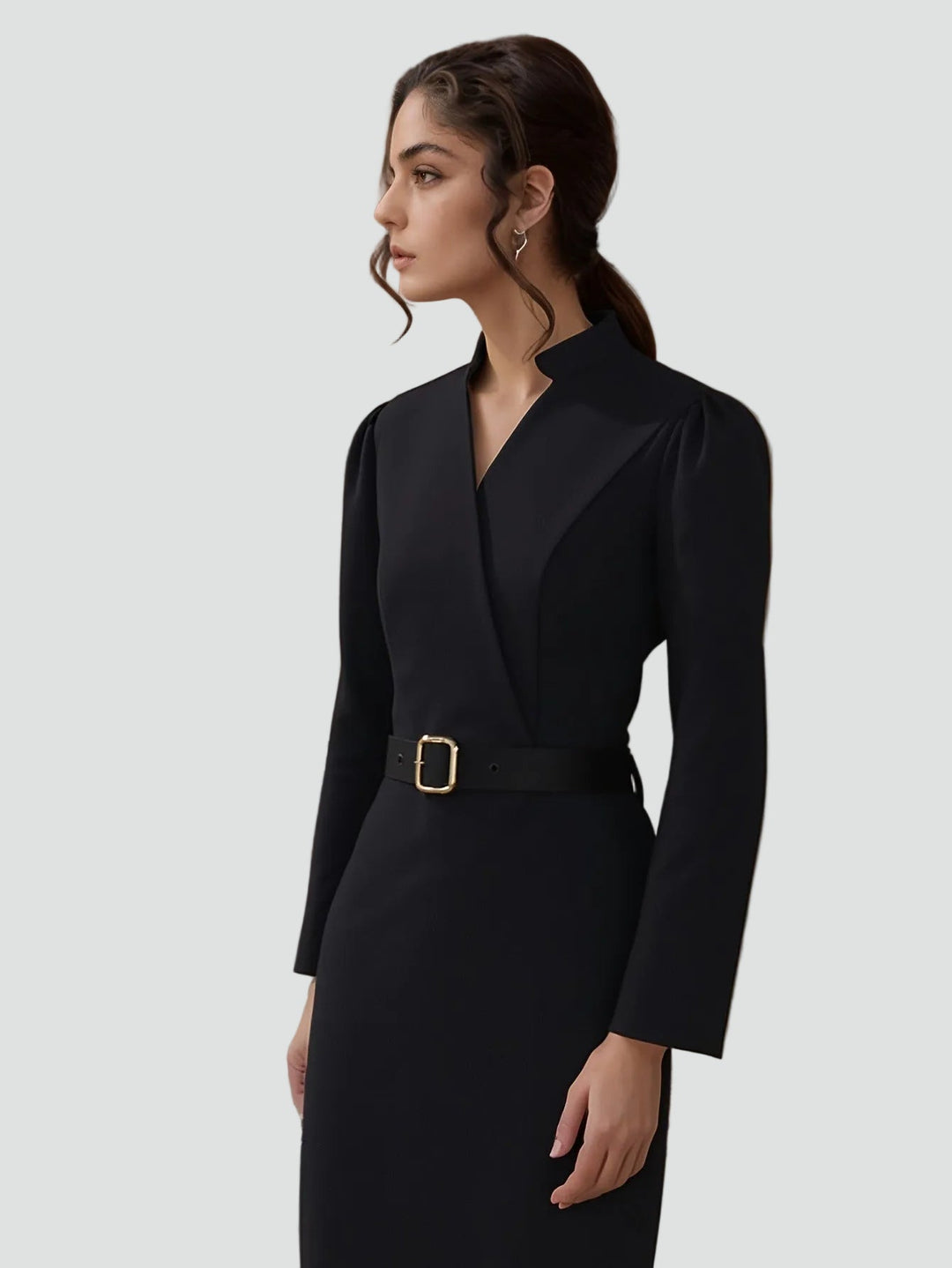 Geschäftliches Midi-Kleid für Damen mit Gürtel und 3/4-Ärmeln, Elegant und Figurbetont - Leonora Bianchi
