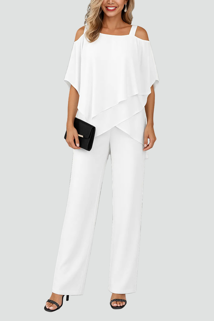 Elegantes Luftiges Damen-Set Mit Off-Shoulder-Top Und Weit Geschnittenen Hosen
