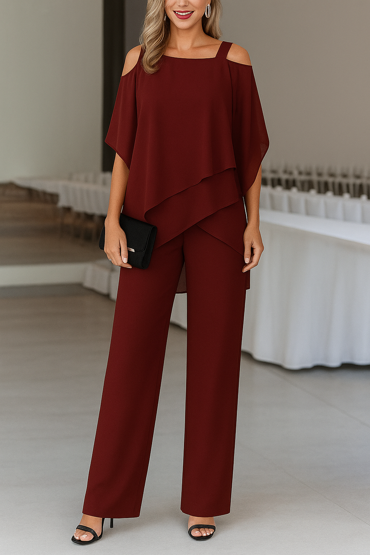 Elegantes Luftiges Damen-Set Mit Off-Shoulder-Top Und Weit Geschnittenen Hosen