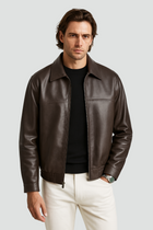 Herren Lederjacke Slim Fit mit Reißverschluss und Stehkragen