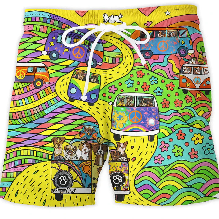 Schnelltrocknende Badeshorts mit Kordelzug Busmotiv