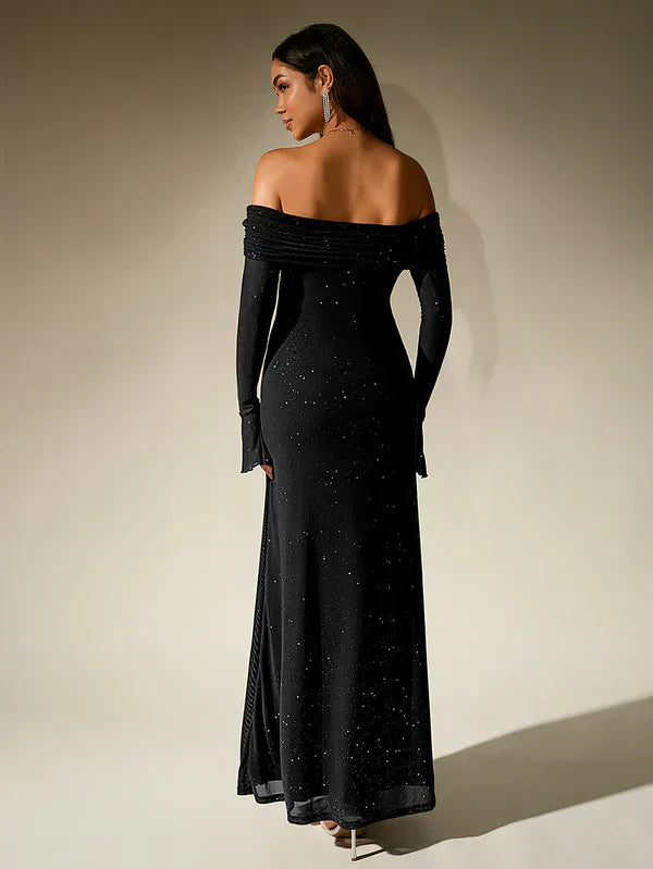 Alina - Damen Abendkleid mit Pailletten und transparenten Ärmeln
