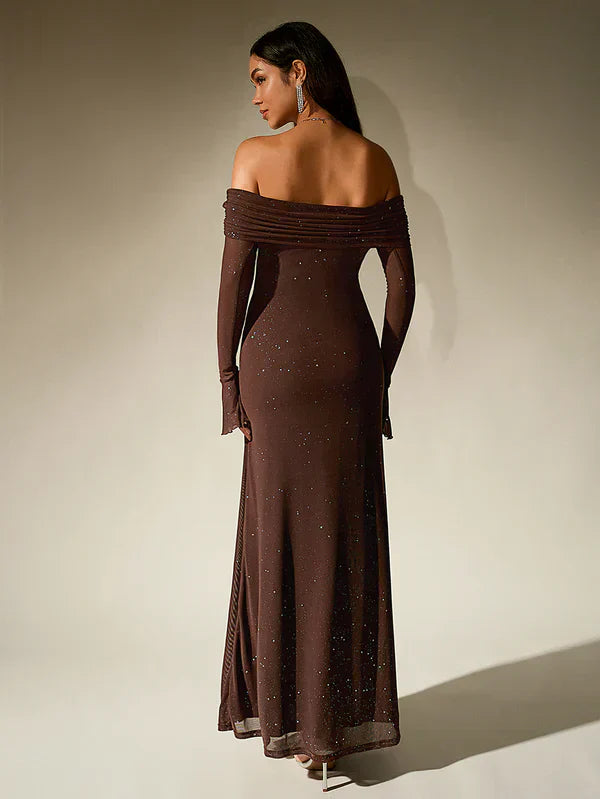 Alina - Damen Abendkleid mit Pailletten und transparenten Ärmeln