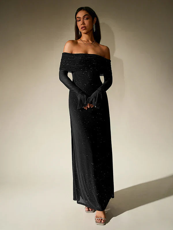 Alina - Damen Abendkleid mit Pailletten und transparenten Ärmeln