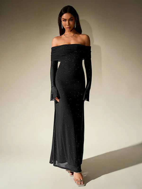Alina - Damen Abendkleid mit Pailletten und transparenten Ärmeln