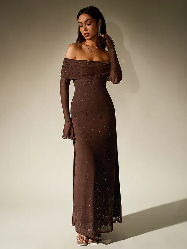 Alina - Damen Abendkleid mit Pailletten und transparenten Ärmeln