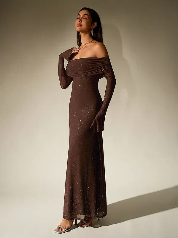 Alina - Damen Abendkleid mit Pailletten und transparenten Ärmeln