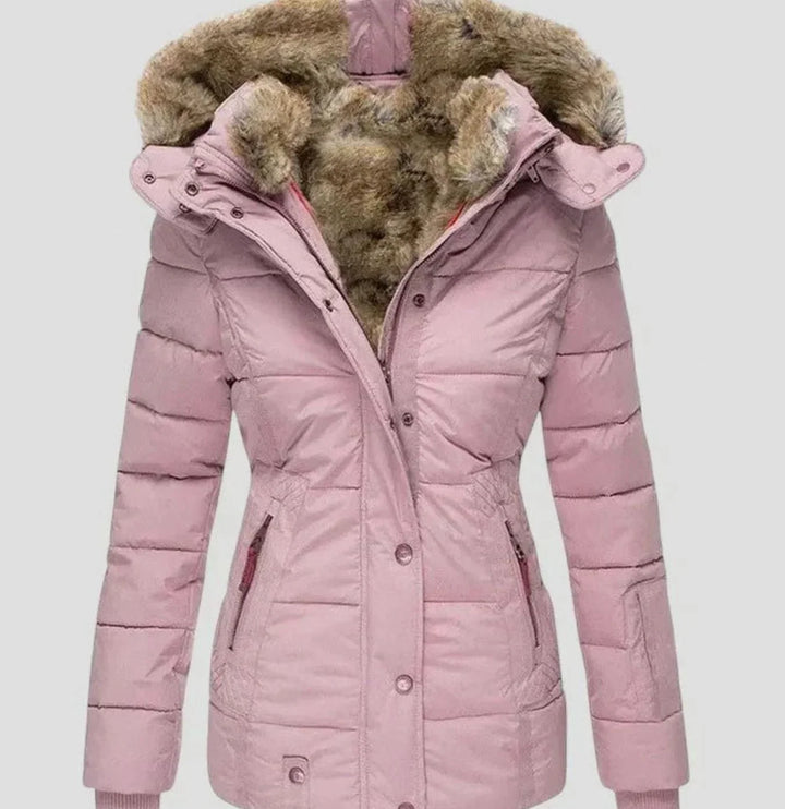Damen Gefütterte Winterjacke mit Kunstfell-Kapuze und Tailliertem Schnitt für Kalte Tage