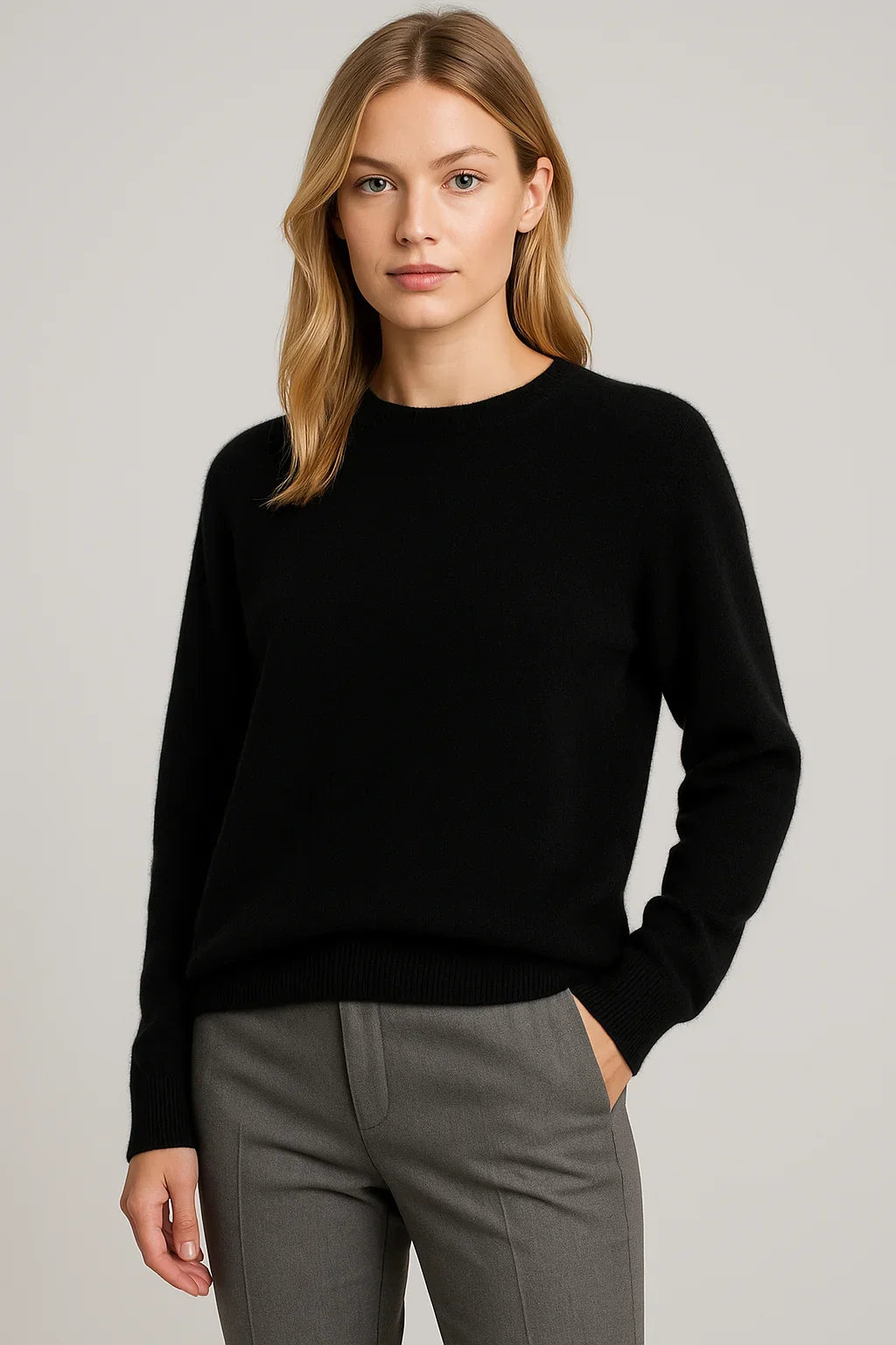 Damen-Kaschmirpullover mit Rundhalsausschnitt, weich
