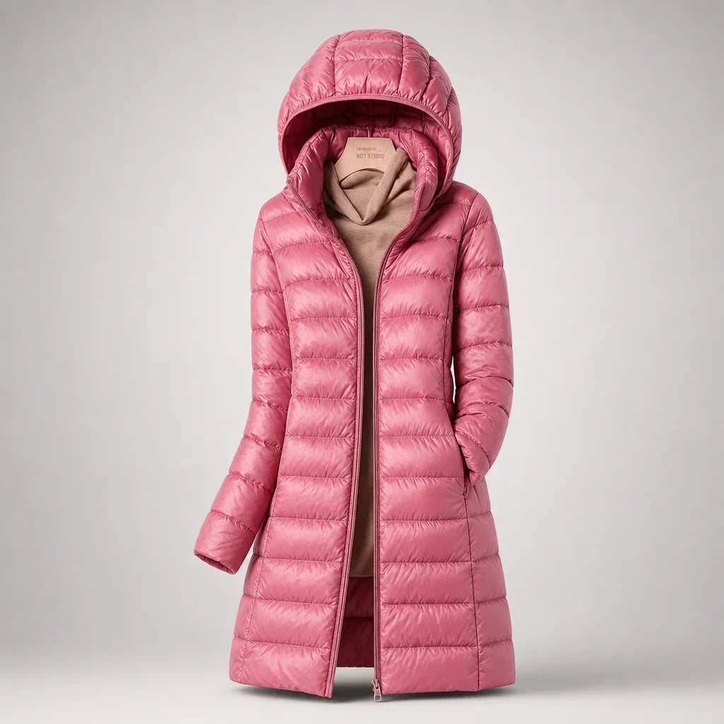 Ultraleichte Daunenjacke für Damen mit abnehmbarer Kapuze