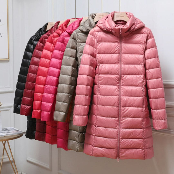 Ultraleichte Daunenjacke für Damen mit abnehmbarer Kapuze