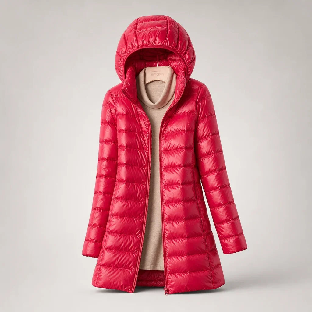 Ultraleichte Daunenjacke für Damen mit abnehmbarer Kapuze