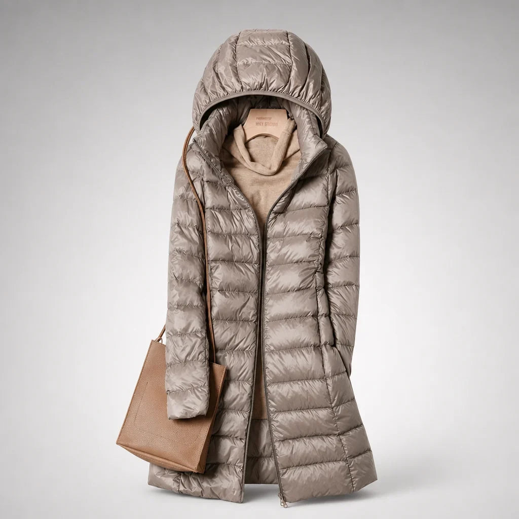 Ultraleichte Daunenjacke für Damen mit abnehmbarer Kapuze