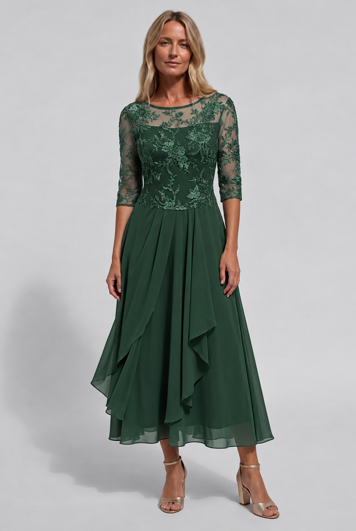Damen Besticktes Ausgestelltes Midi-Kleid
