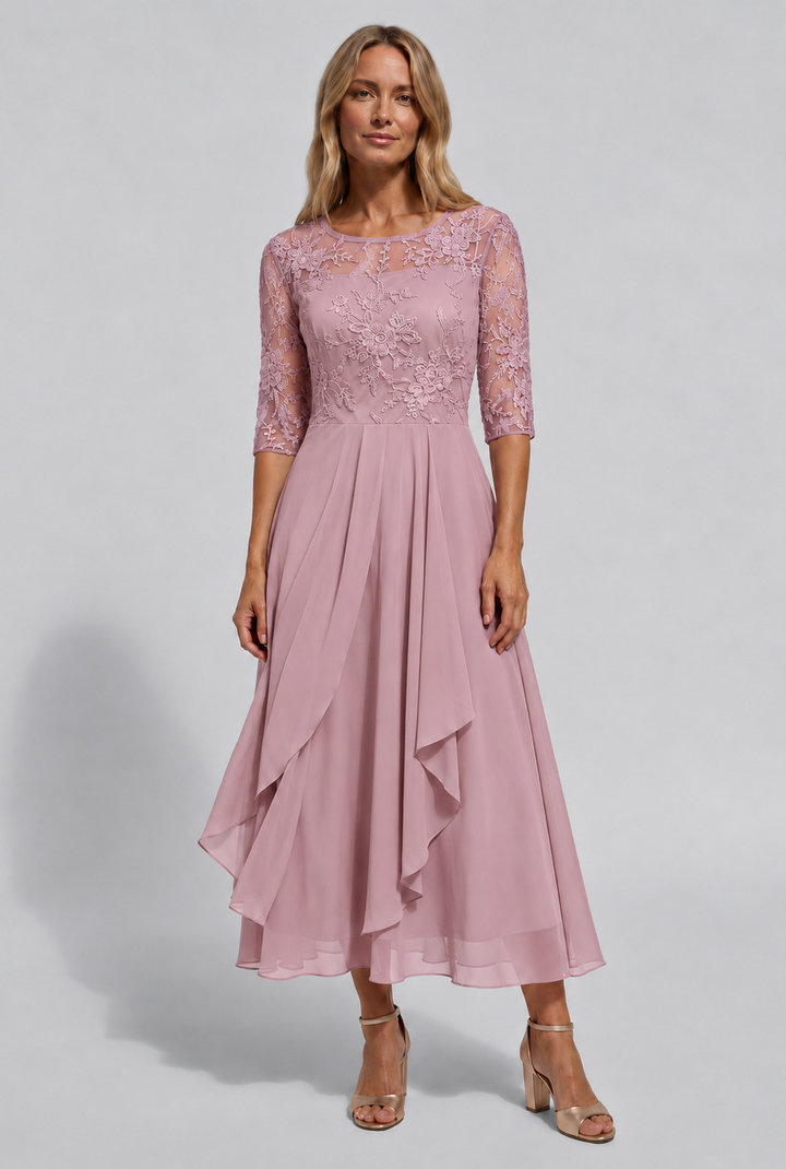 Damen Besticktes Ausgestelltes Midi-Kleid