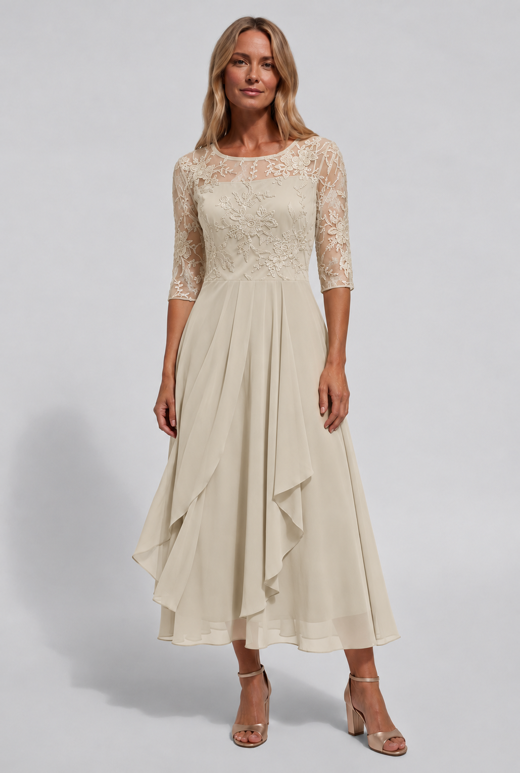 Damen Besticktes Ausgestelltes Midi-Kleid