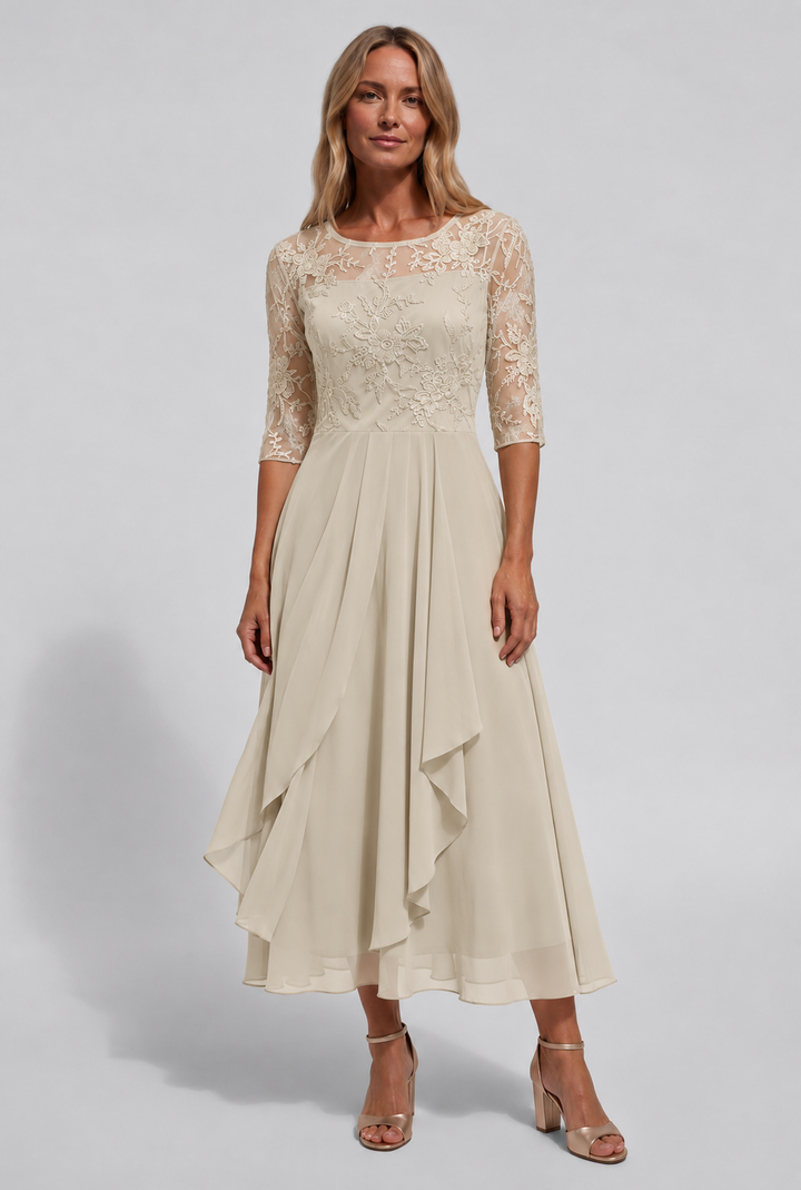 Damen Besticktes Ausgestelltes Midi-Kleid