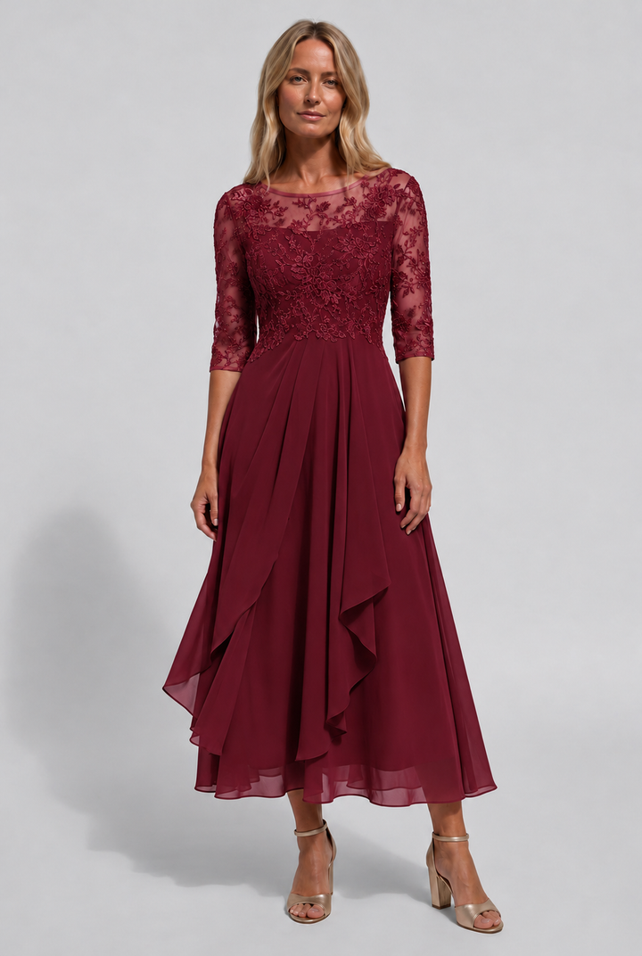 Damen Besticktes Ausgestelltes Midi-Kleid
