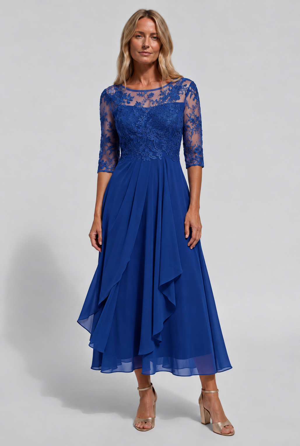 Damen Besticktes Ausgestelltes Midi-Kleid