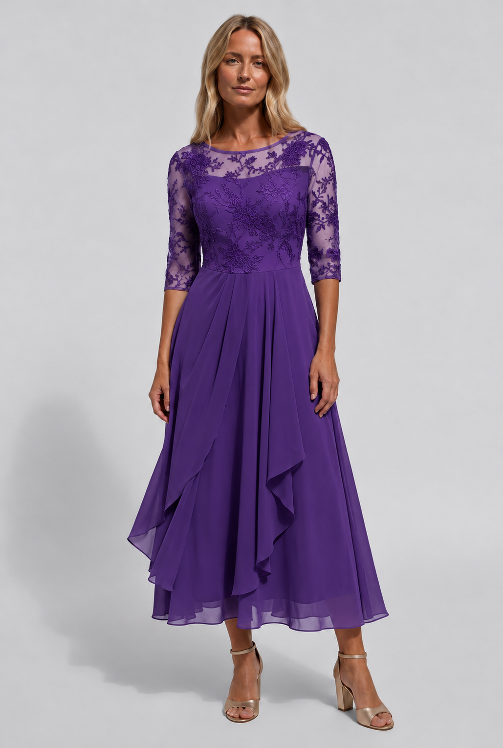 Damen Besticktes Ausgestelltes Midi-Kleid