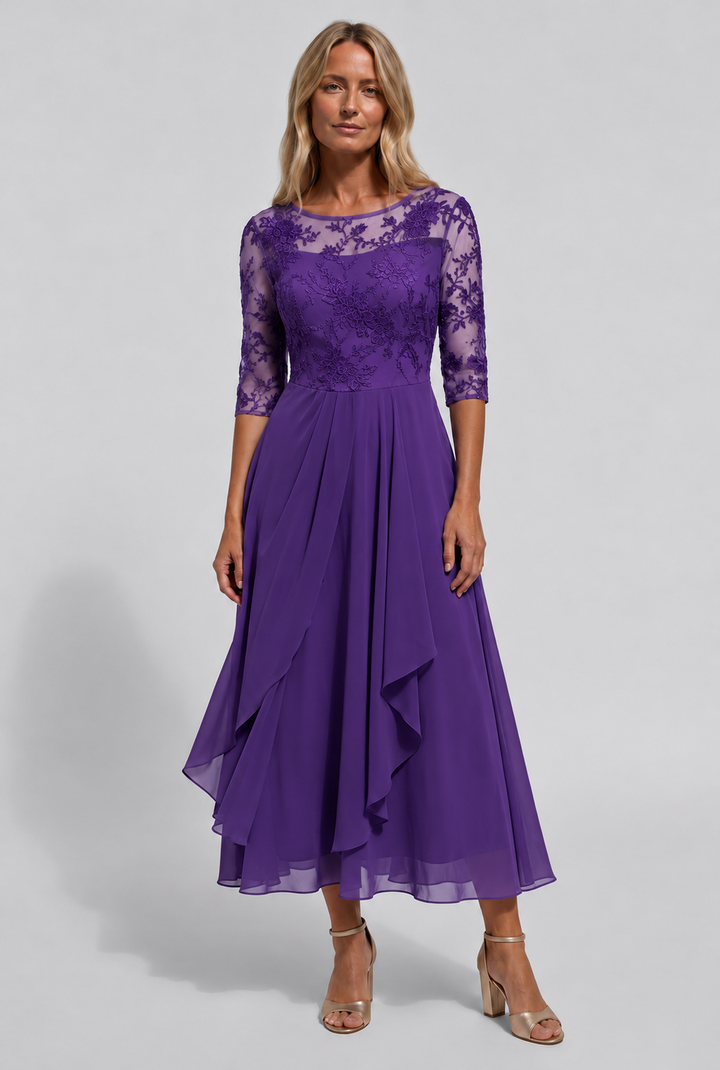 Damen Besticktes Ausgestelltes Midi-Kleid