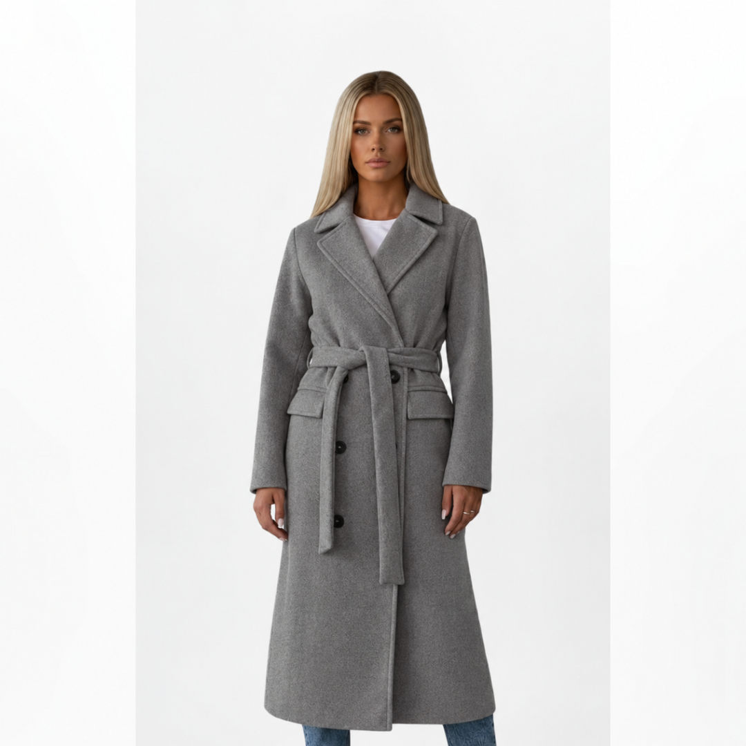 Damen Lange Jacke mit Doppelreihenknoop und Gürtel