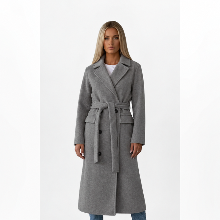 Damen Lange Jacke mit Doppelreihenknoop und Gürtel
