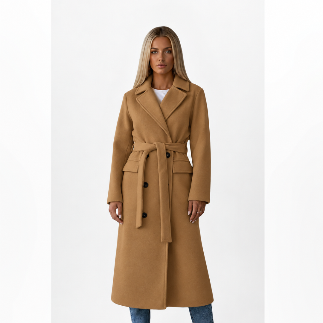 Damen Lange Jacke mit Doppelreihenknoop und Gürtel