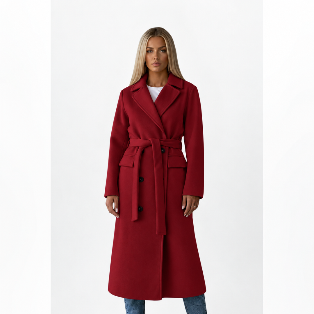 Damen Lange Jacke mit Doppelreihenknoop und Gürtel