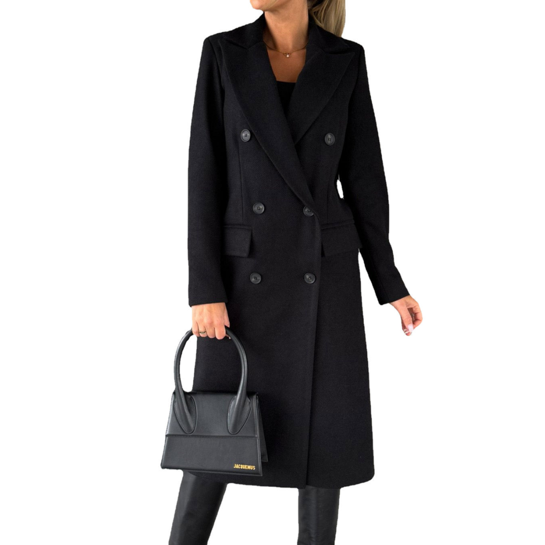 Damen Lange Jacke mit Revers und Knopfverschluss