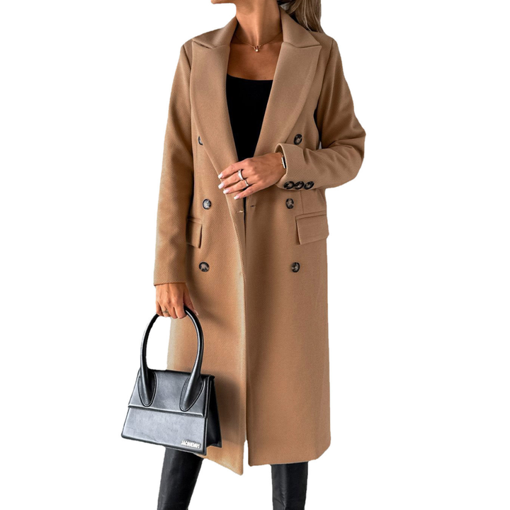 Damen Lange Jacke mit Revers und Knopfverschluss
